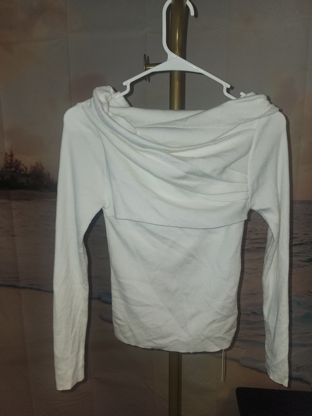 COMMENSE OFF White Off-Shoulder Long Sleeve SWEATER Women's Top